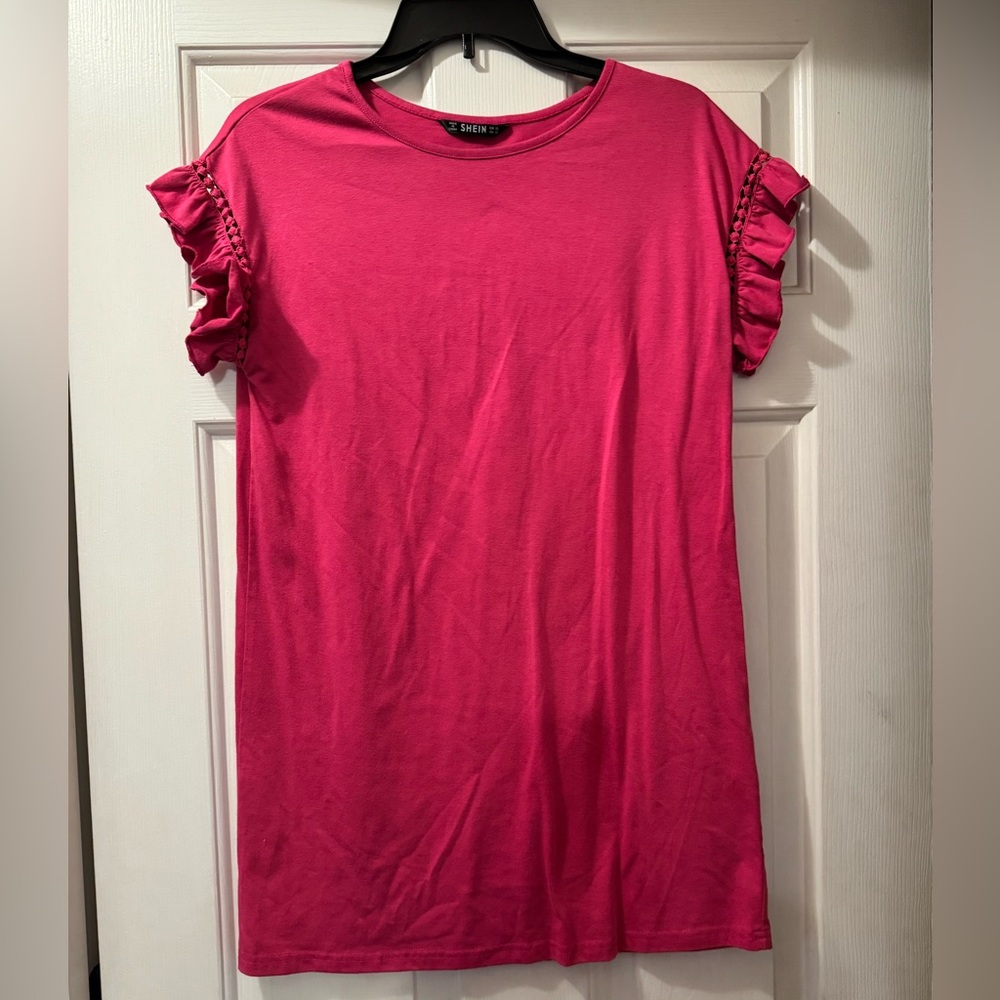 SHEIN Pink Ruffled Cap Sleeve Tee Dress